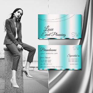 Carte De Visite Turquoise chatoyant Glamour avec Monogramme élégan