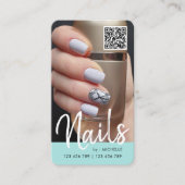 Carte De Visite Turquoise chic QR code ongles photo  (Devant)