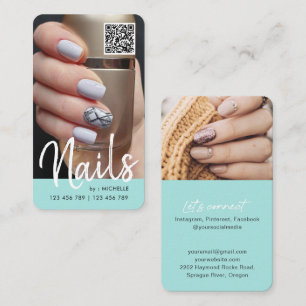 Carte De Visite Turquoise chic QR code ongles photo 