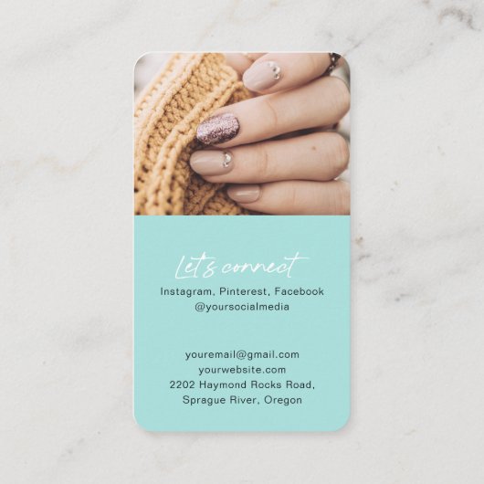 Carte De Visite Turquoise chic QR code ongles photo  (Dos)