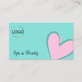 Carte De Visite Turquoise clair magnifique coeur rose avec logo et (Devant)