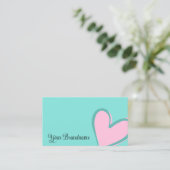 Carte De Visite Turquoise clair magnifique Coeur rose moderne Cute (Debout devant)