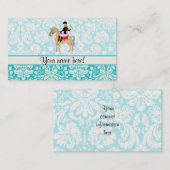 Carte De Visite Turquoise Damask Equestrian (Devant / Derrière)