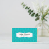 Carte De Visite Turquoise Damassé Élégant (Debout devant)