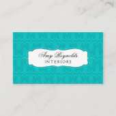 Carte De Visite Turquoise Damassé Élégant (Devant)