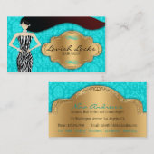 Carte de visite turquoise de coiffeur de damassé (Devant / Derrière)
