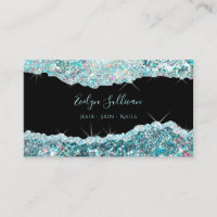 carte de visite turquoise de parties scintillant