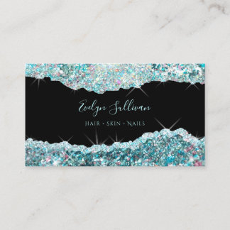 carte de visite turquoise de parties scintillant 