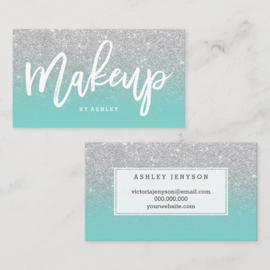 Carte De Visite Turquoise de parties scintillantes d'argent de (Devant / Derrière)