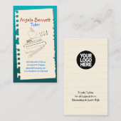 Carte de visite Turquoise Doodle Tutor d'une page (Devant / Derrière)
