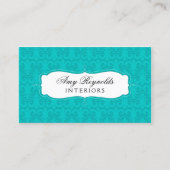 Carte De Visite Turquoise élégante de damassé (Devant)