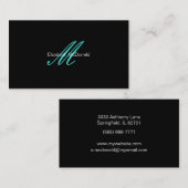 Carte De Visite Turquoise élégante simple et noir (Devant / Derrière)