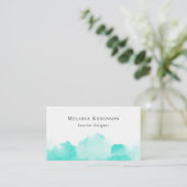 Carte De Visite Turquoise et Blanc Code QR Abstrait Chic Aquarelle (Debout devant)