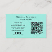 Carte De Visite Turquoise et Blanc Code QR Abstrait Chic Aquarelle (Dos)
