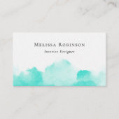 Carte De Visite Turquoise et Blanc Code QR Abstrait Chic Aquarelle (Devant)