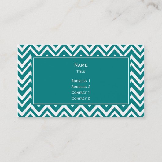 Carte De Visite Turquoise et blanc Motif Chevron (Devant)