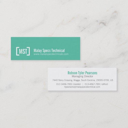 Carte de visite turquoise et blanc professionnel (Devant / Derrière)