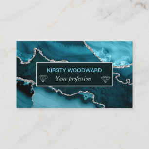 Carte De Visite Turquoise et Faux Argent Parties scintillant Marbr