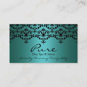 Carte de visite turquoise et noir élégant Damask