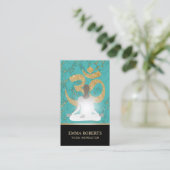 Carte De Visite Turquoise et or de Namaste d'instructeur de yoga (Debout devant)