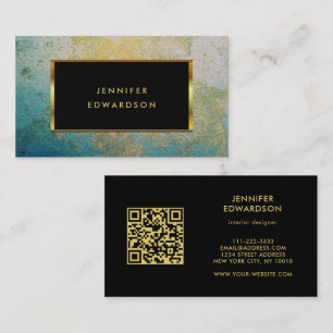 Carte De Visite Turquoise et or pierre QR code professionnel