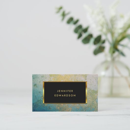 Carte De Visite Turquoise et or pierre QR code professionnel (Debout devant)