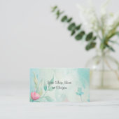 Carte de visite turquoise et rose (Debout devant)