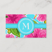 Carte De Visite Turquoise et rose Tropical Floral Appel initial/ (Devant)
