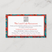 Carte De Visite Turquoise et rouge Floral Pattern Café local Resta (Devant)