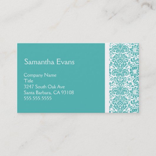 Carte de visite Turquoise et White Damask (Devant)