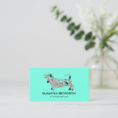 Carte De Visite Turquoise Floral Dachshund Chien assis (Debout devant)