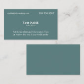 Carte De Visite Turquoise foncé élégant (Devant / Derrière)