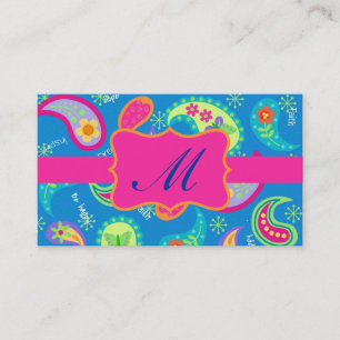 Carte De Visite Turquoise Fuchsia rose moderne Paisley Monogramme