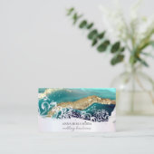 Carte De Visite *~* Turquoise Gold Blanc QR Agate AP66 Glam Luxe (Debout devant)