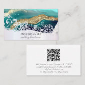 Carte De Visite *~* Turquoise Gold Blanc QR Agate AP66 Glam Luxe (Devant / Derrière)