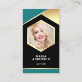 Carte De Visite Turquoise Gold Foil Modèle Actrice QR Code Photo (Devant)