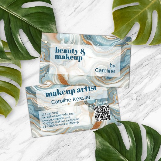 Carte De Visite Turquoise Gold Grey Marbre blanc bleu Motif