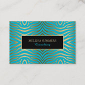 Carte De Visite Turquoise & Gold Zebra Stripes (Devant)