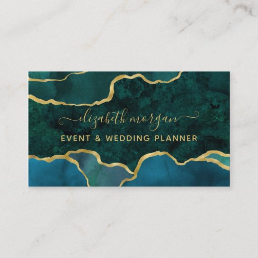 Carte De Visite Turquoise Green Script Marbre Agate Gold Foil Part (Devant)