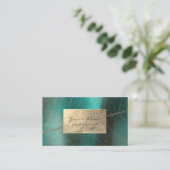Carte De Visite Turquoise Green Sepia Gold Foil Botanique Delicate (Debout devant)
