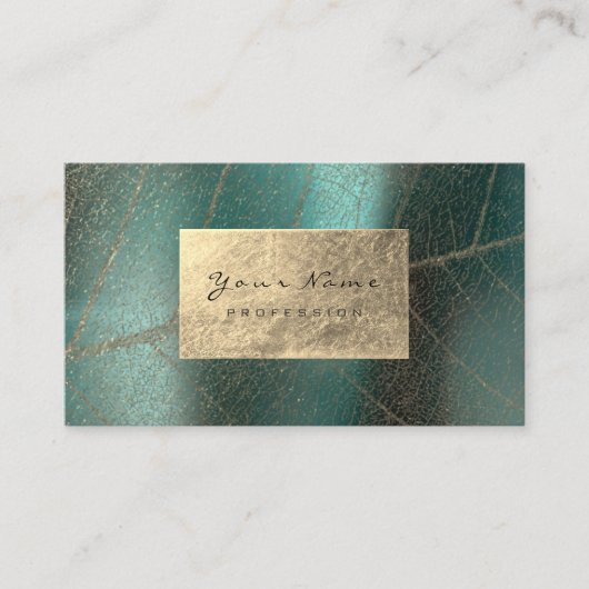Carte De Visite Turquoise Green Sepia Gold Foil Botanique Delicate (Devant)