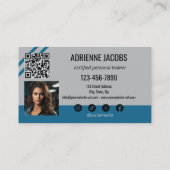 Carte De Visite Turquoise Grey Personal Fitness Trainer Photo (Dos)
