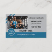 Carte De Visite Turquoise Grey Personal Fitness Trainer Photo (Devant)