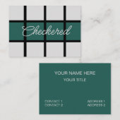 Carte De Visite Turquoise gris noir À damiers Motif (Devant / Derrière)