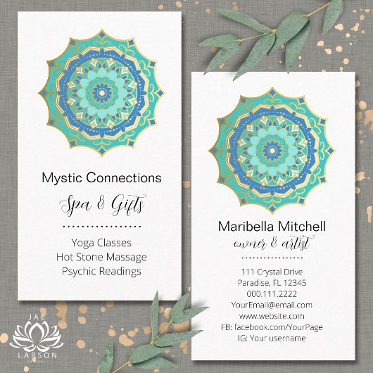 Carte De Visite Turquoise Mandala Energy Healer Yoga Reiki Spa