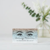 Carte De Visite Turquoise Marble Bronze Glitter Eyes Microblading (Debout devant)