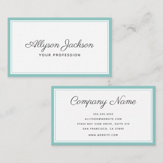 Carte De Visite Turquoise minimal moderne (Devant / Derrière)