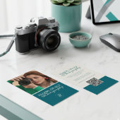 Carte De Visite Turquoise Modern Photo Logo QR Code
