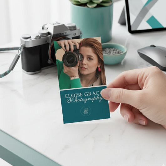 Carte De Visite Turquoise Modern Photo Logo QR Code