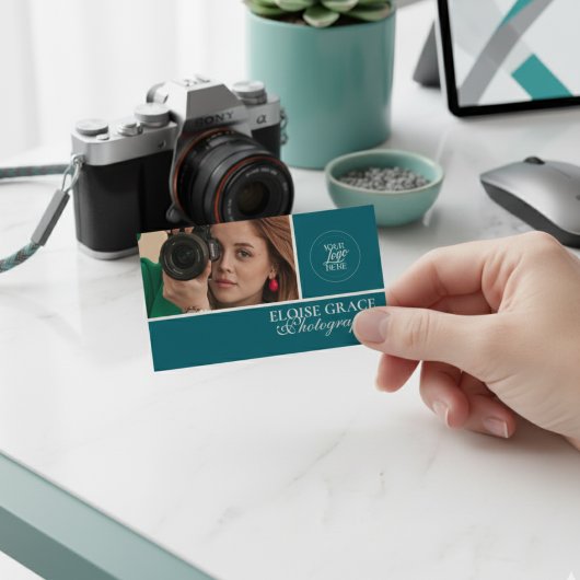 Carte De Visite Turquoise Modern Photo Photographer